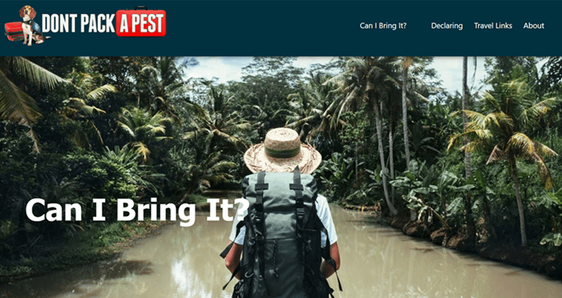 Screenshot of the Don't Pack a Pest website