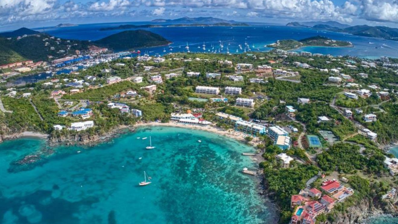 Aerial view of caribbean sea and island