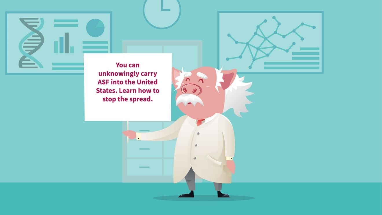 image of a man in a white lab coat holding a sign