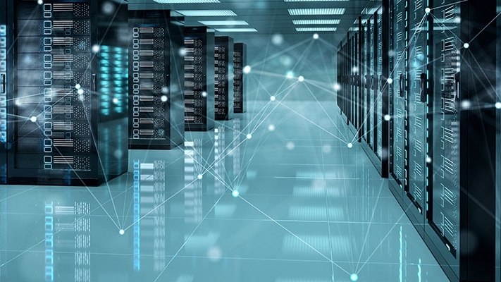 Image of a server room with digital effects