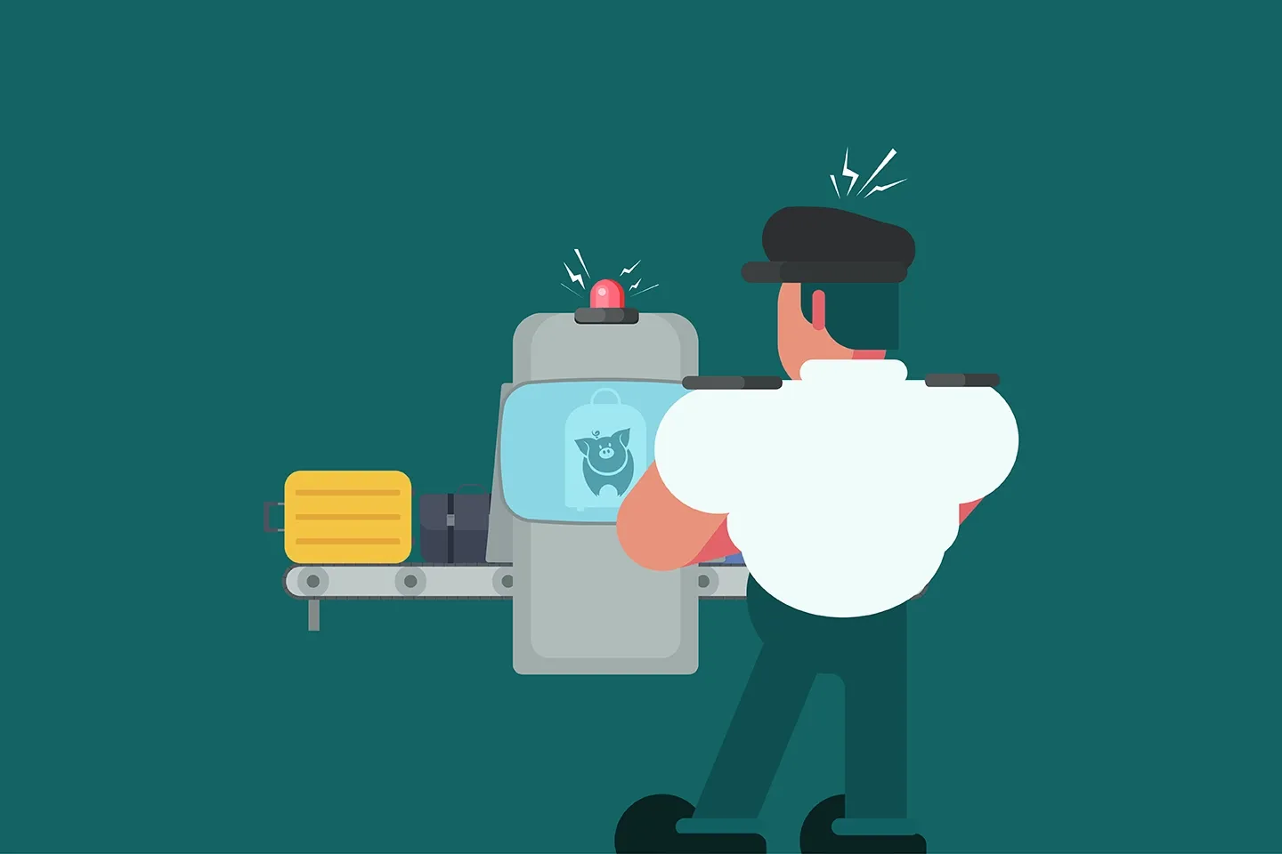 graphic of an airport security guard in front of an x-ray machine