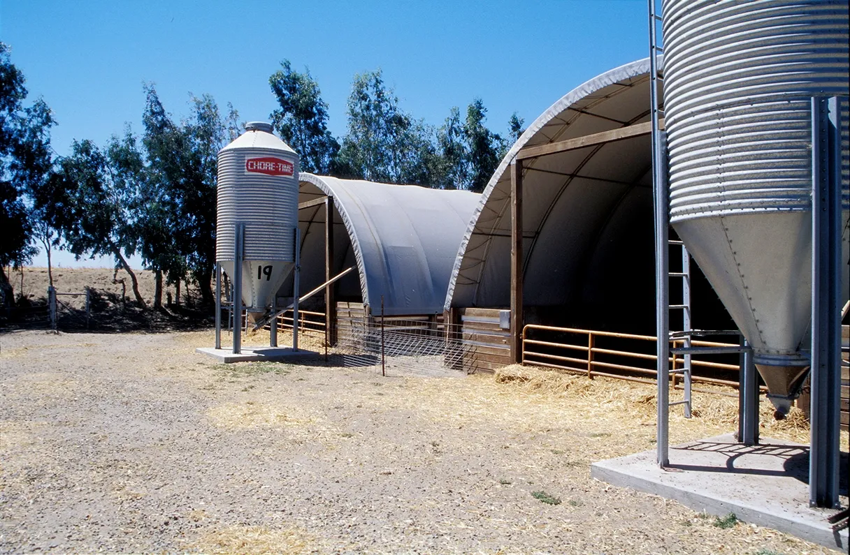 feed bin by a hoop barn