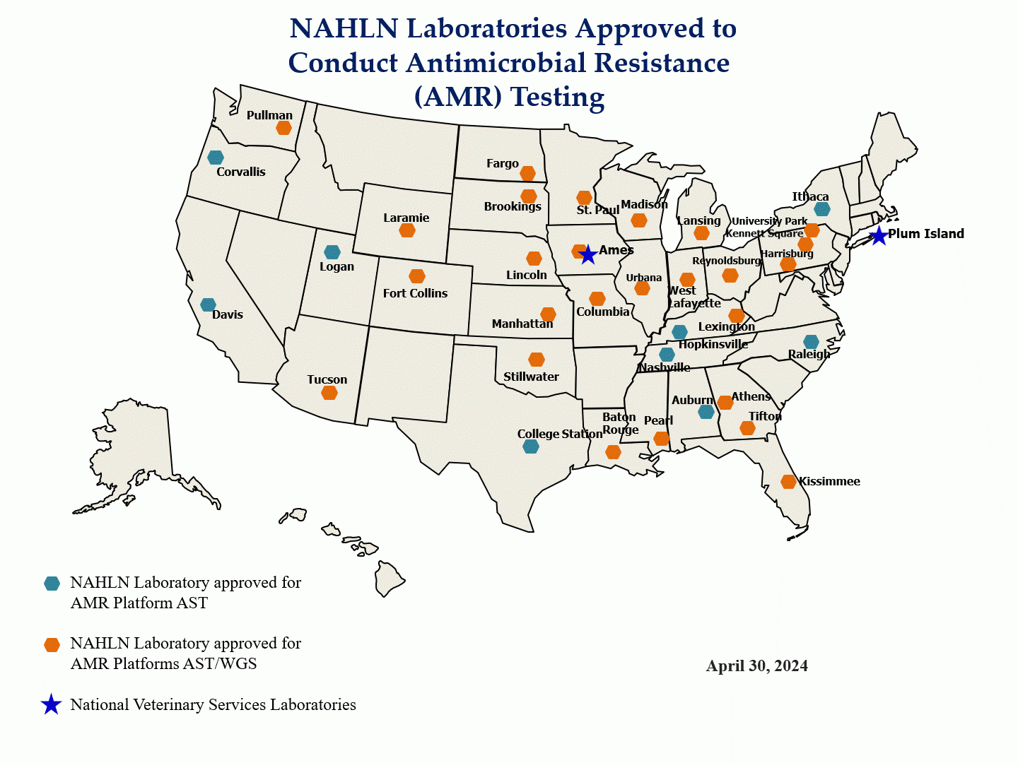 map of NAHLN Laboratories Approved to Conduct Antimicrobial Resistance (AMR) Testing