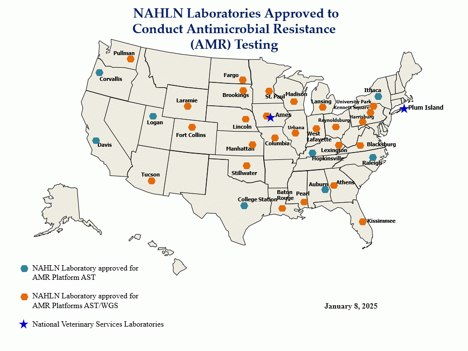 map of NAHLN Laboratories Approved to Conduct Antimicrobial Resistance (AMR) Testing