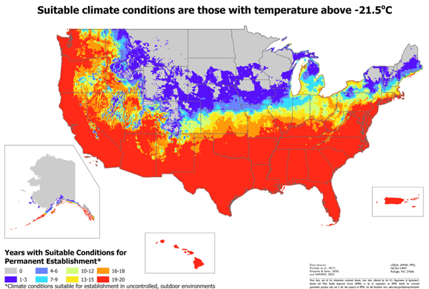 Screenshot of a climate suitability map from SAFARIS
